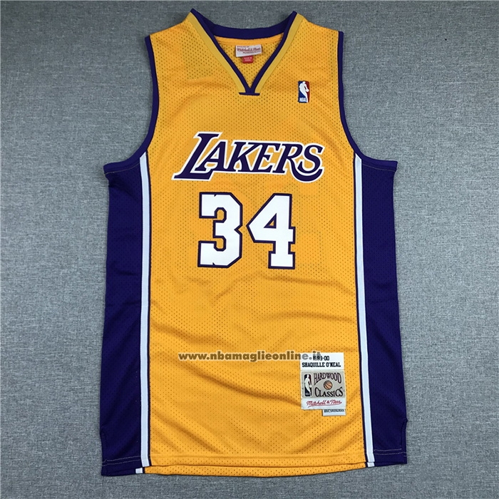 Maglia Los Angeles Lakers Shaquille O'Neal #34 Mitchell & Ness 1999-00 Giallo